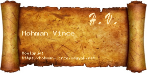 Hohman Vince névjegykártya